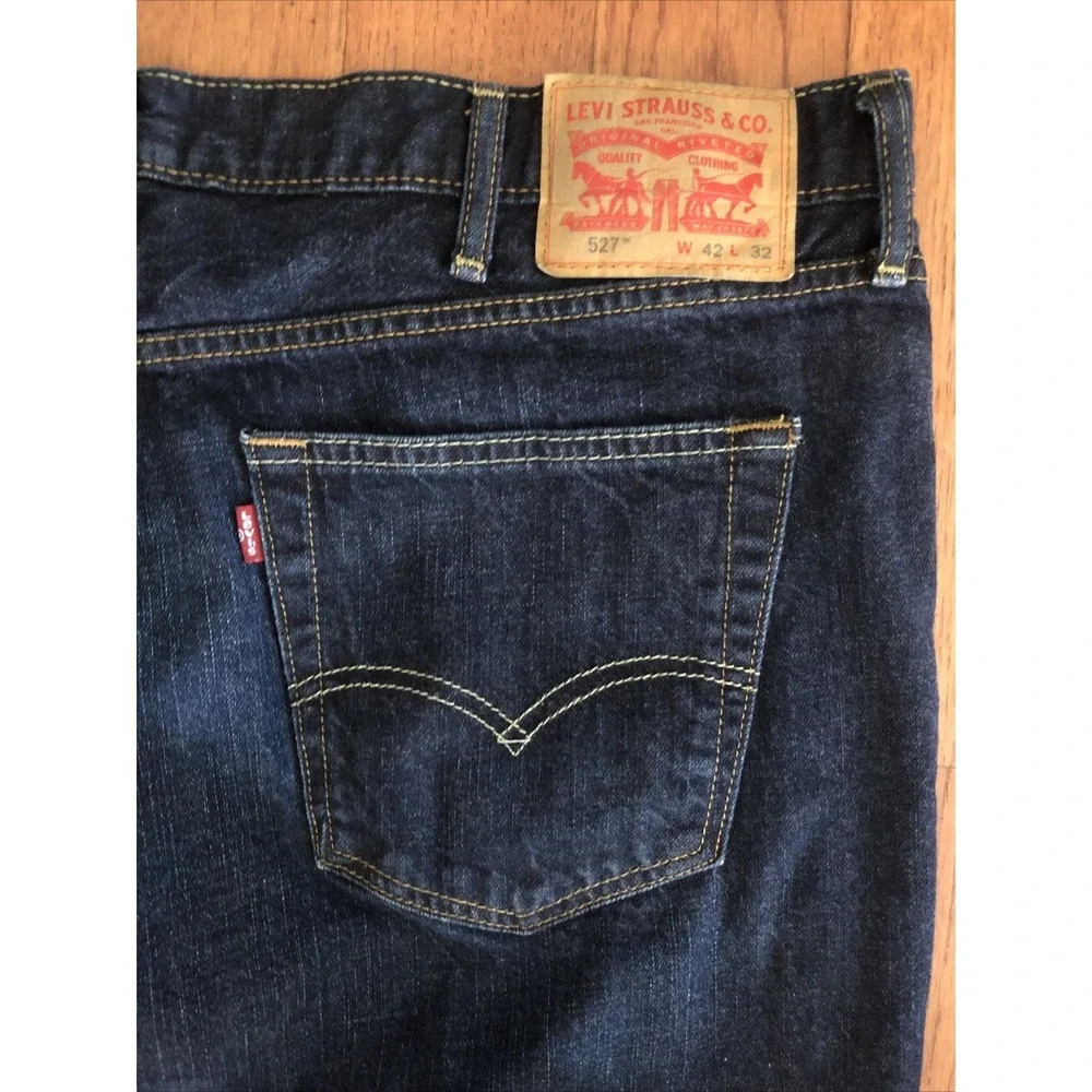 Levi's 527 Jeans Blue Slim Boot Cut Stretch Denim Dark Wash Mens 42x32 Measured